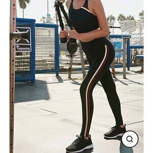 Free People Movement High Rise Performance Leggings In Black w/ Solid Stripe S